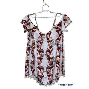 Show me your MuMu- Women's Medium - Multicolor Floral Cold Shoulder Top